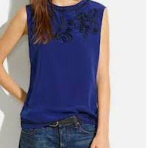 Blue Embroidered Madewell Silk Tank XS